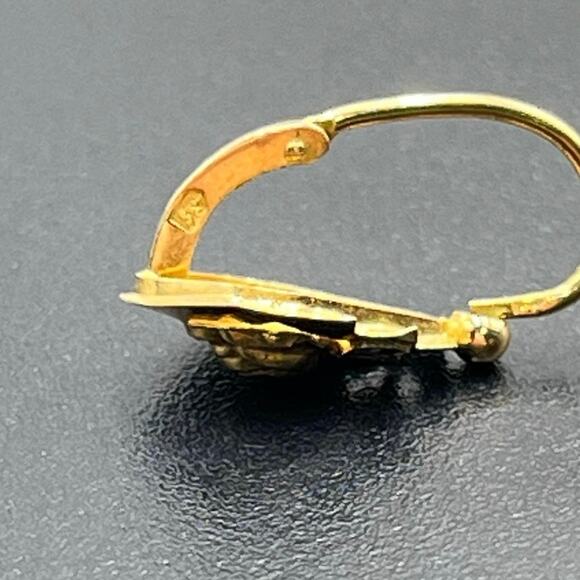 Designer Signed Vintage 18k Yellow Gold Flower Floral Dangle Drop Hook Earrings - Picture 10 of 15